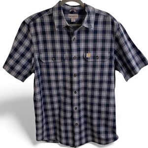 Carhartt Men's Navy and White Checkered Shirt Button Down Relaxed Fit Size Large